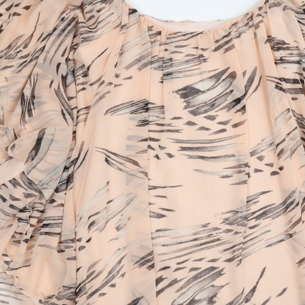 Reverse Womens Pink Geometric Polyester Basic Blouse Size S Round Neck