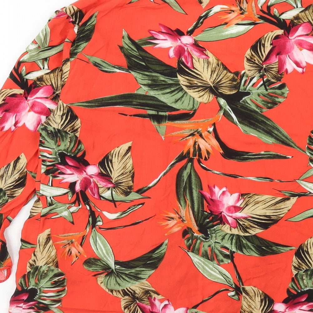 Dorothy Perkins Womens Red Floral Viscose Kimono Blouse Size 8 V-Neck