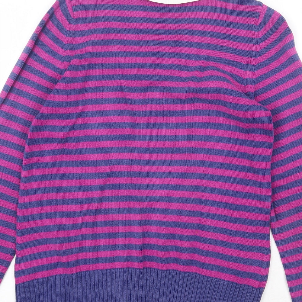 Marks and Spencer Womens Multicoloured Collared Striped Cotton Pullover Jumper Size 14