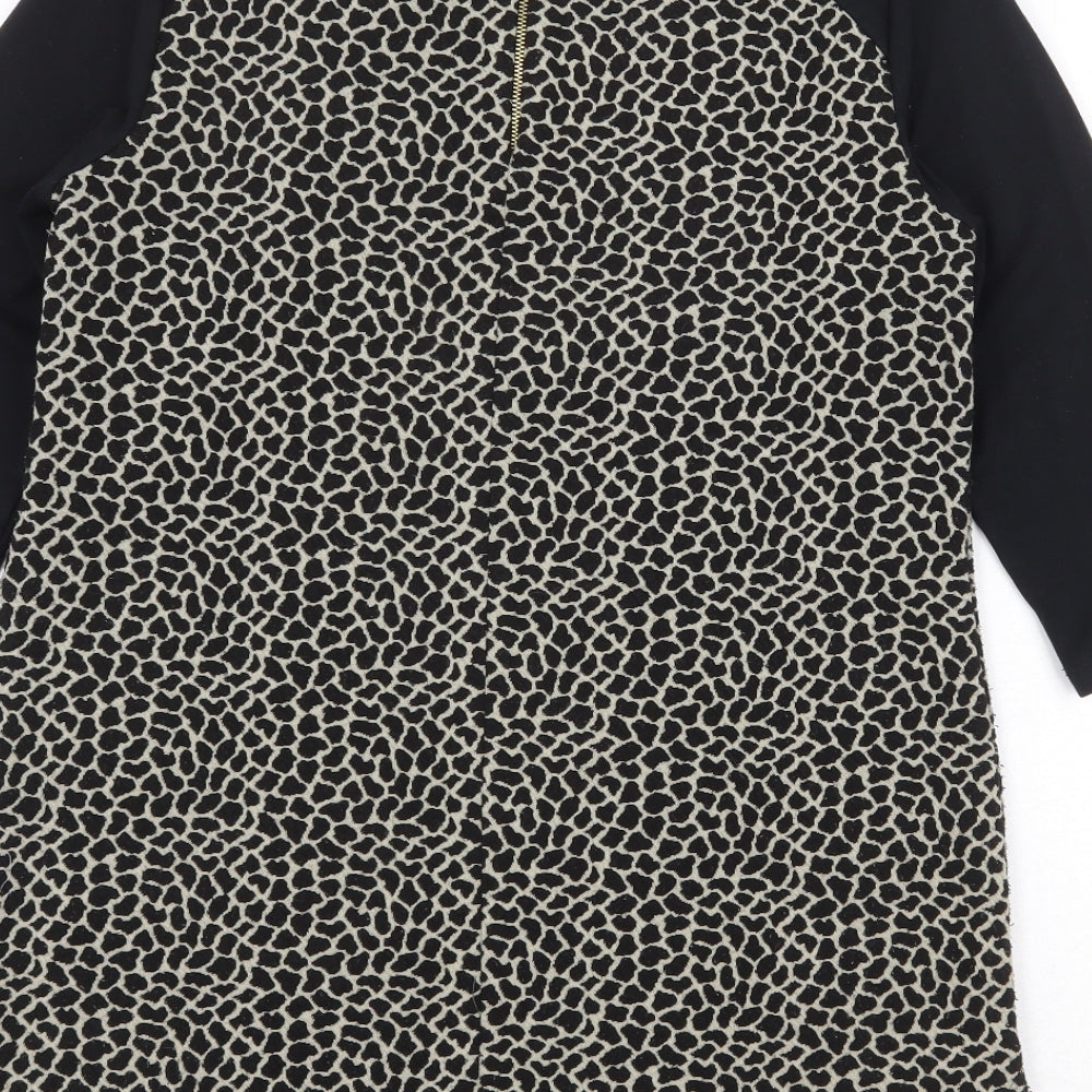 Marks and Spencer Womens Black Boat Neck Animal Print Polyester Pullover Jumper Size 10 - Giraffe Print