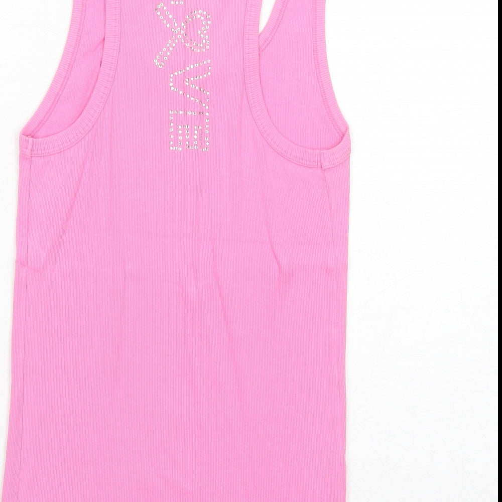 Marks and Spencer Womens Pink Cotton Basic Tank Size 16 Round Neck