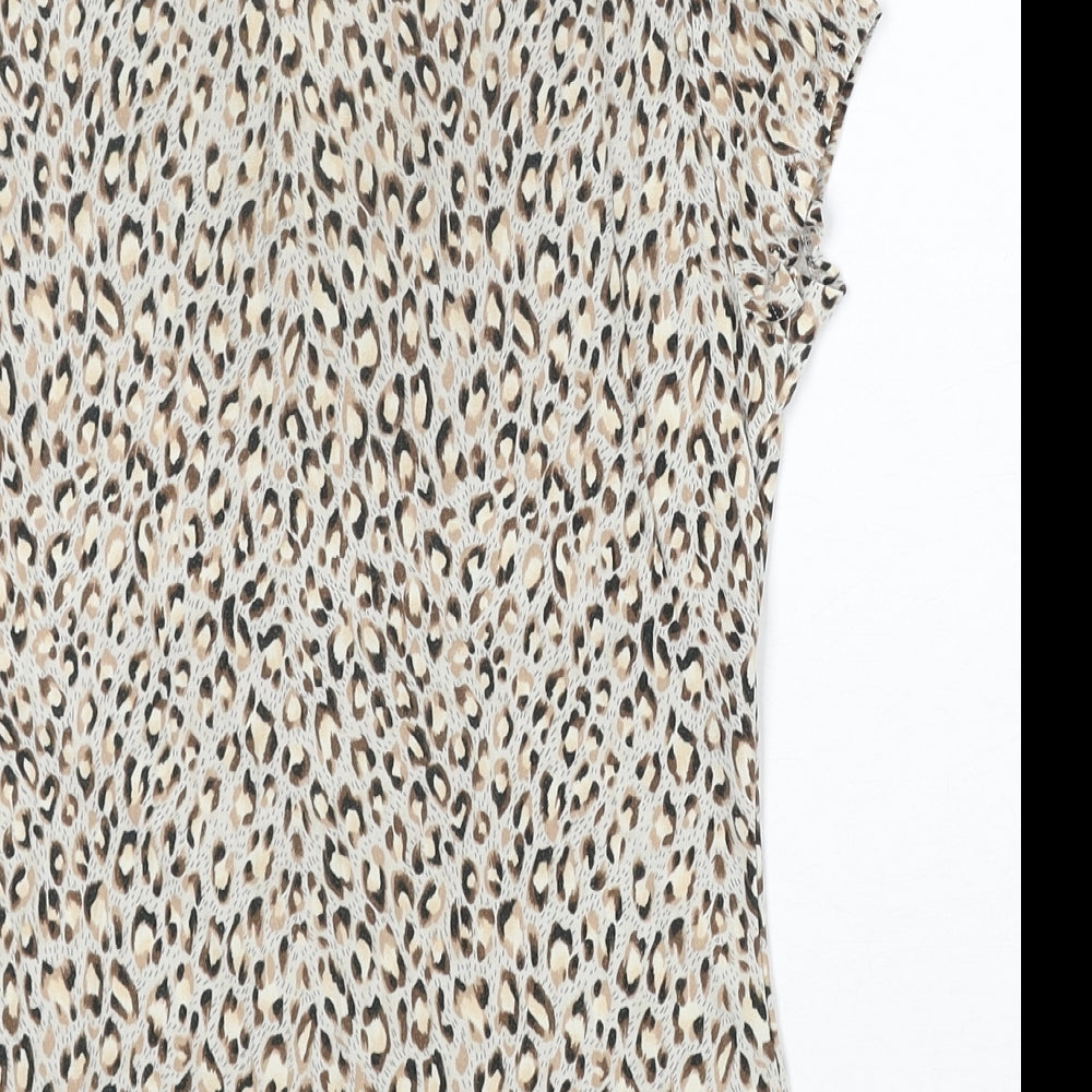 Marks and Spencer Womens Beige Geometric Polyester Basic Blouse Size 12 Round Neck