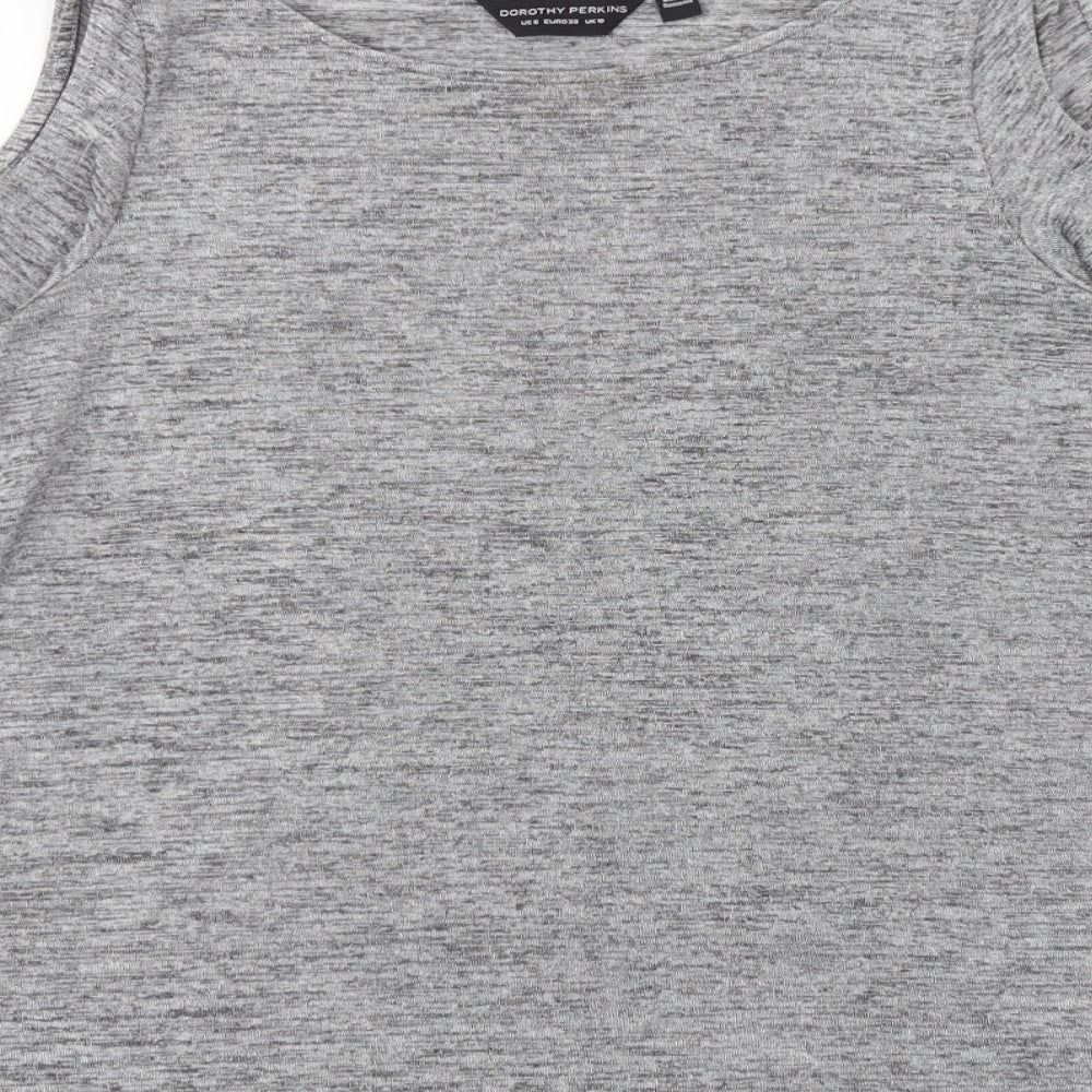 Dorothy Perkins Womens Grey Geometric Polyester Basic T-Shirt Size 10 Round Neck - Cold Shoulder