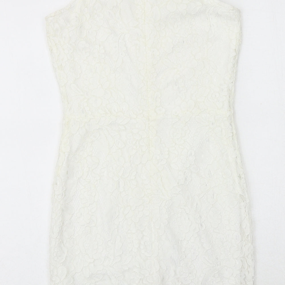 Missguided Womens White Geometric Nylon Bodycon Size 10 Square Neck Zip