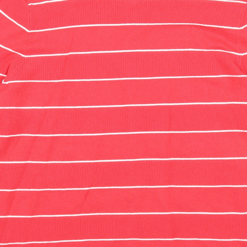 Bonmarché Womens Red Round Neck Striped Cotton Cardigan Jumper Size M