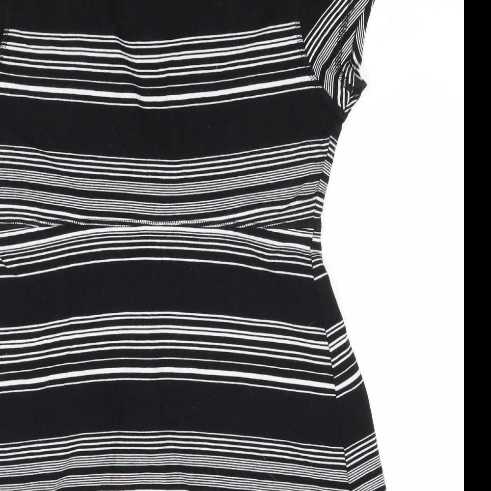 H&M Womens Black Striped Viscose Basic Blouse Size S V-Neck