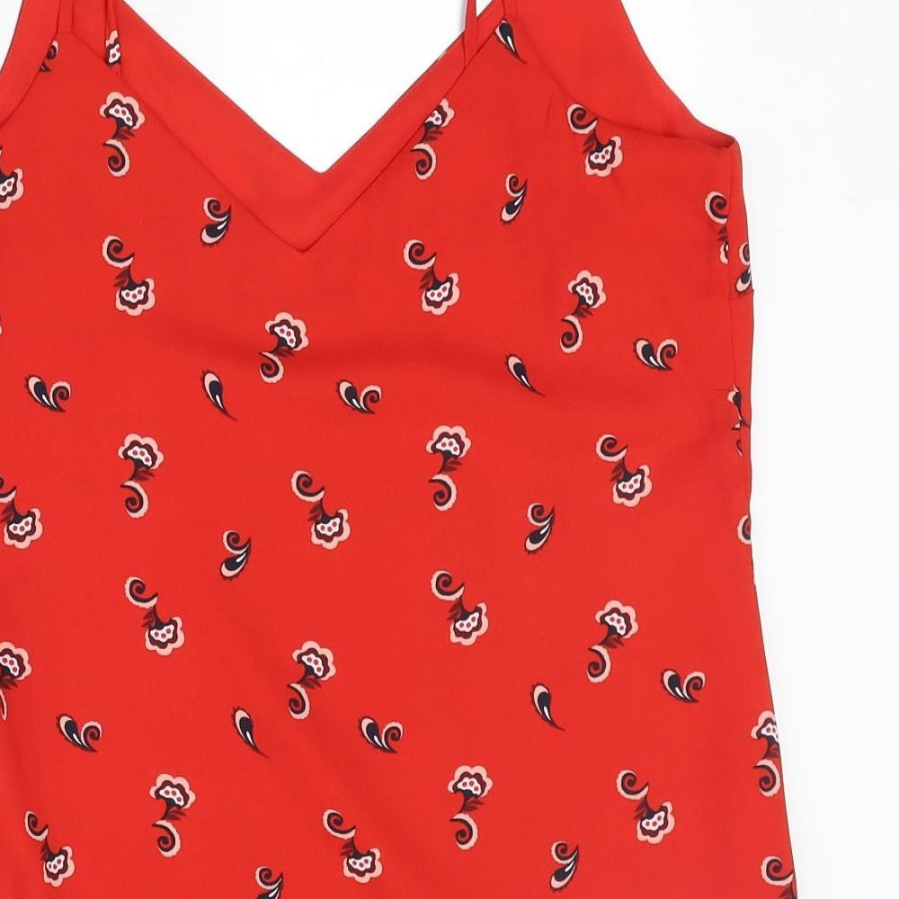 Marks and Spencer Womens Red Geometric Polyester Basic Tank Size 10 V-Neck