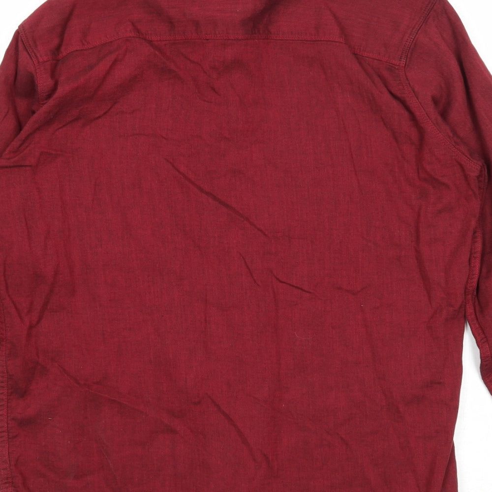 Blue Frog Mens Red Cotton Button-Up Size S Collared Button