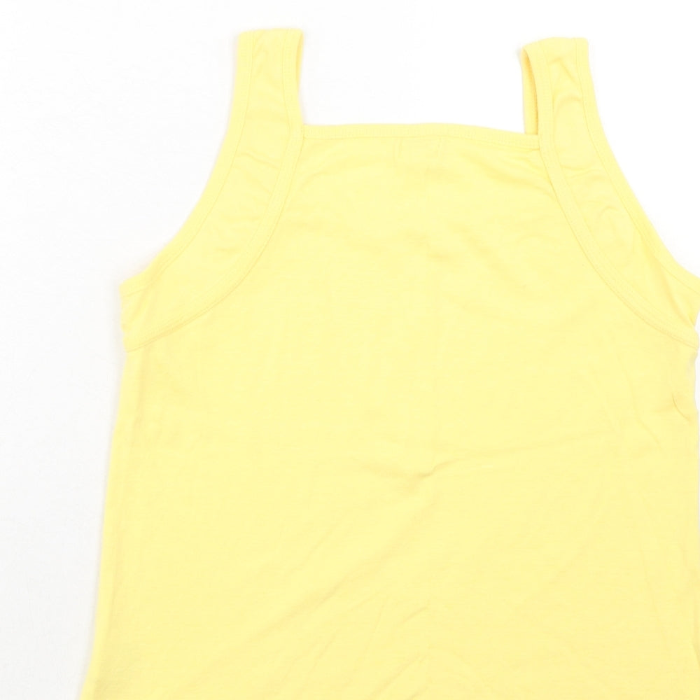 //Text.. Womens Yellow Cotton Basic Tank Size M Square Neck