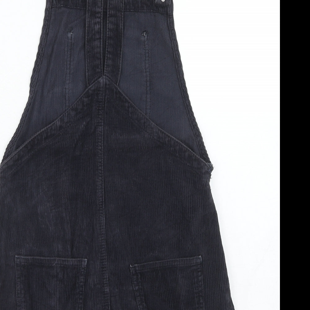 Topshop Womens Blue Cotton Pinafore/Dungaree Dress Size 6 Square Neck Button