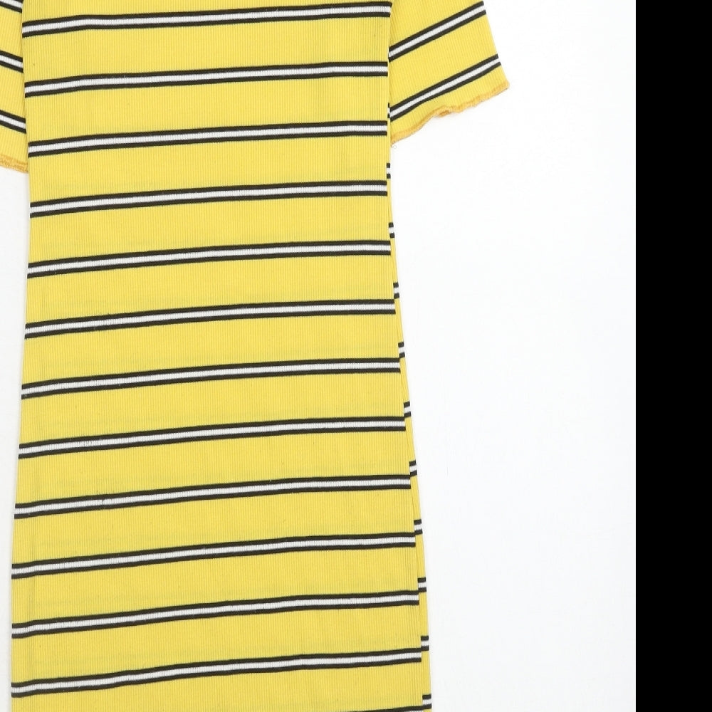 Innocence Womens Yellow Striped Polyester A-Line Size 10 Round Neck Pullover