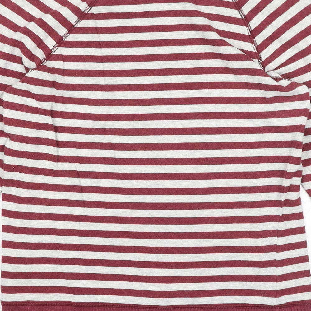 Marks and Spencer Womens Red Round Neck Striped Cotton Pullover Jumper Size 10