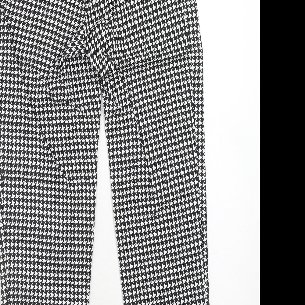 H&M Womens Black Geometric Cotton Chino Trousers Size 6 Regular Hook & Eye