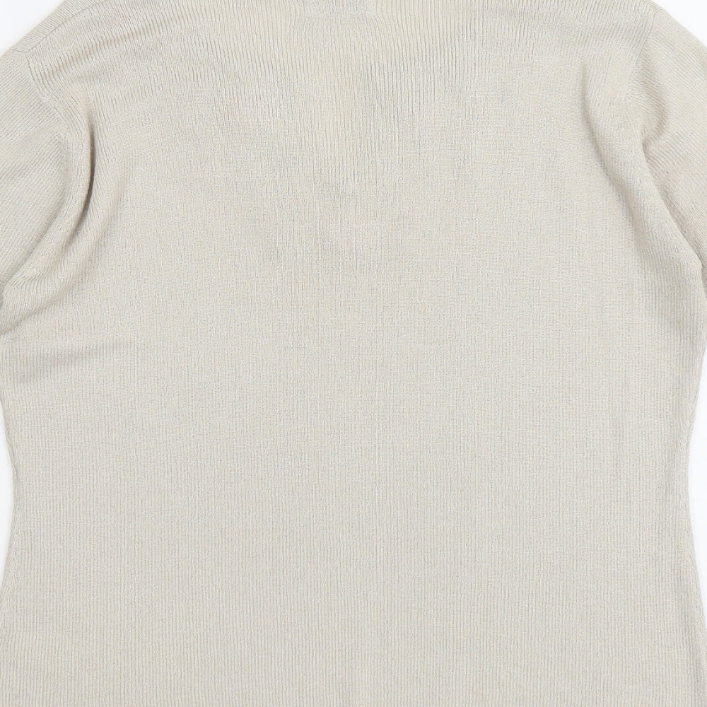 Essentials Womens Beige V-Neck Floral Acrylic Henley Jumper Size 14