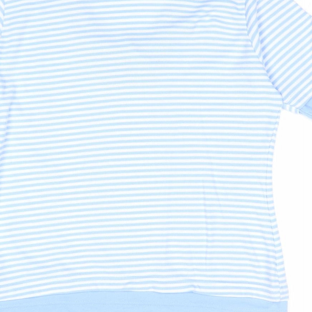 Tiffany Womens Blue Striped Polyester Basic T-Shirt Size M V-Neck