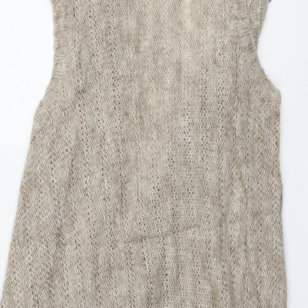 Tara Womens Beige V-Neck Acrylic Cardigan Jumper Size S