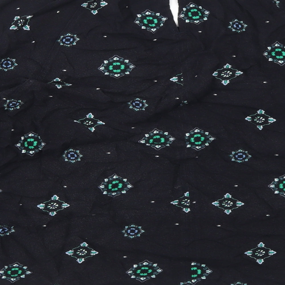 Marks and Spencer Womens Blue Geometric Viscose Basic Blouse Size 16 Round Neck