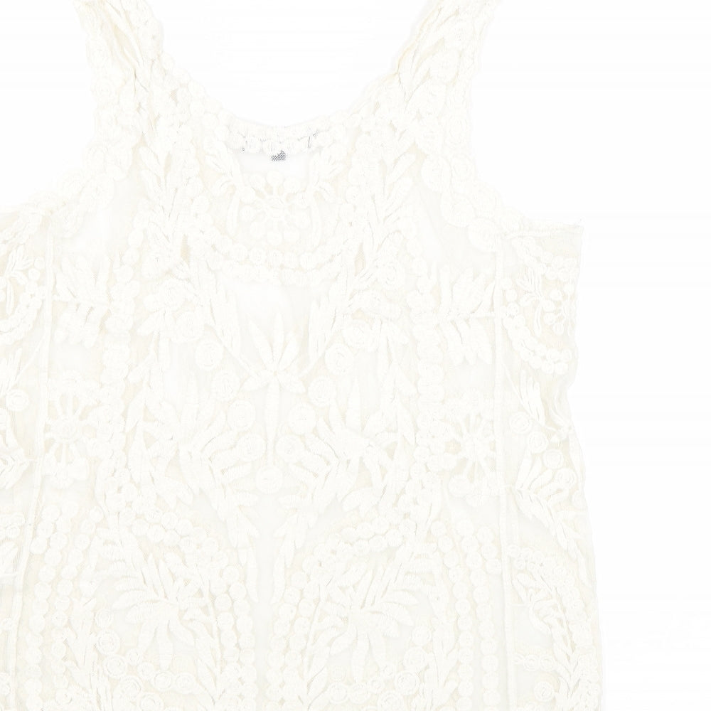 New Look Womens White Polyester Basic Tank Size 10 Round Neck