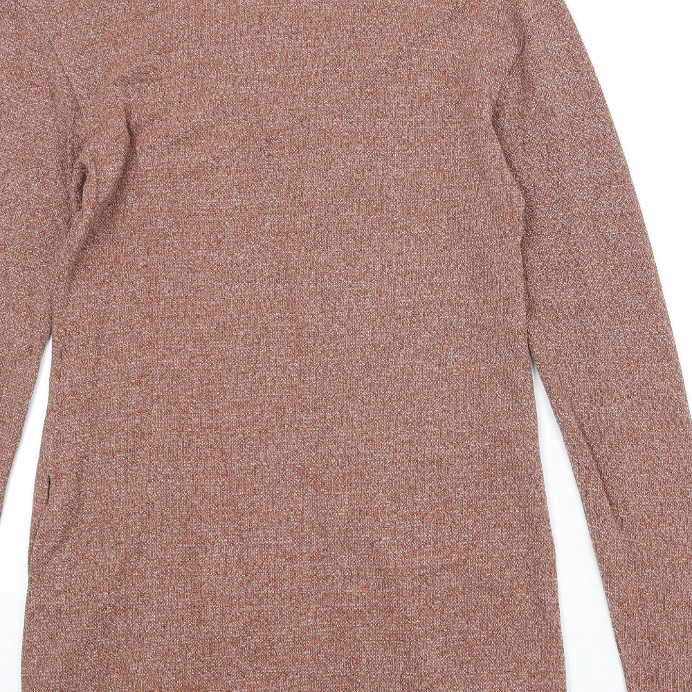Zara Womens Orange V-Neck Acrylic Pullover Jumper Size S