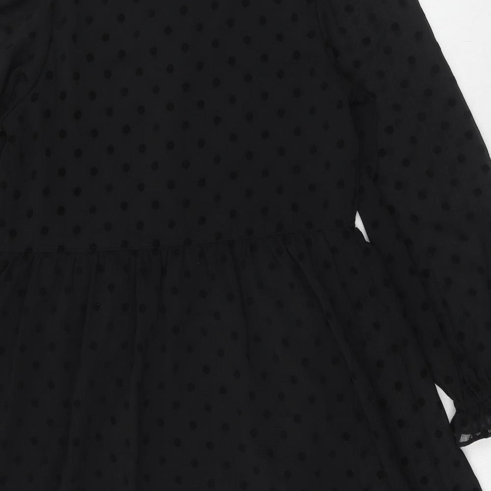 Marks and Spencer Womens Black Polka Dot Polyester A-Line Size 10 Round Neck Button
