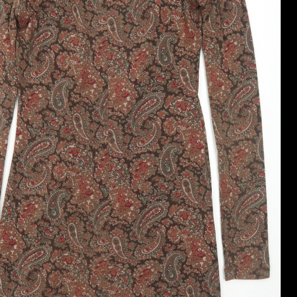 Peruvian Connection Womens Brown Paisley Polyester A-Line Size M Round Neck Pullover