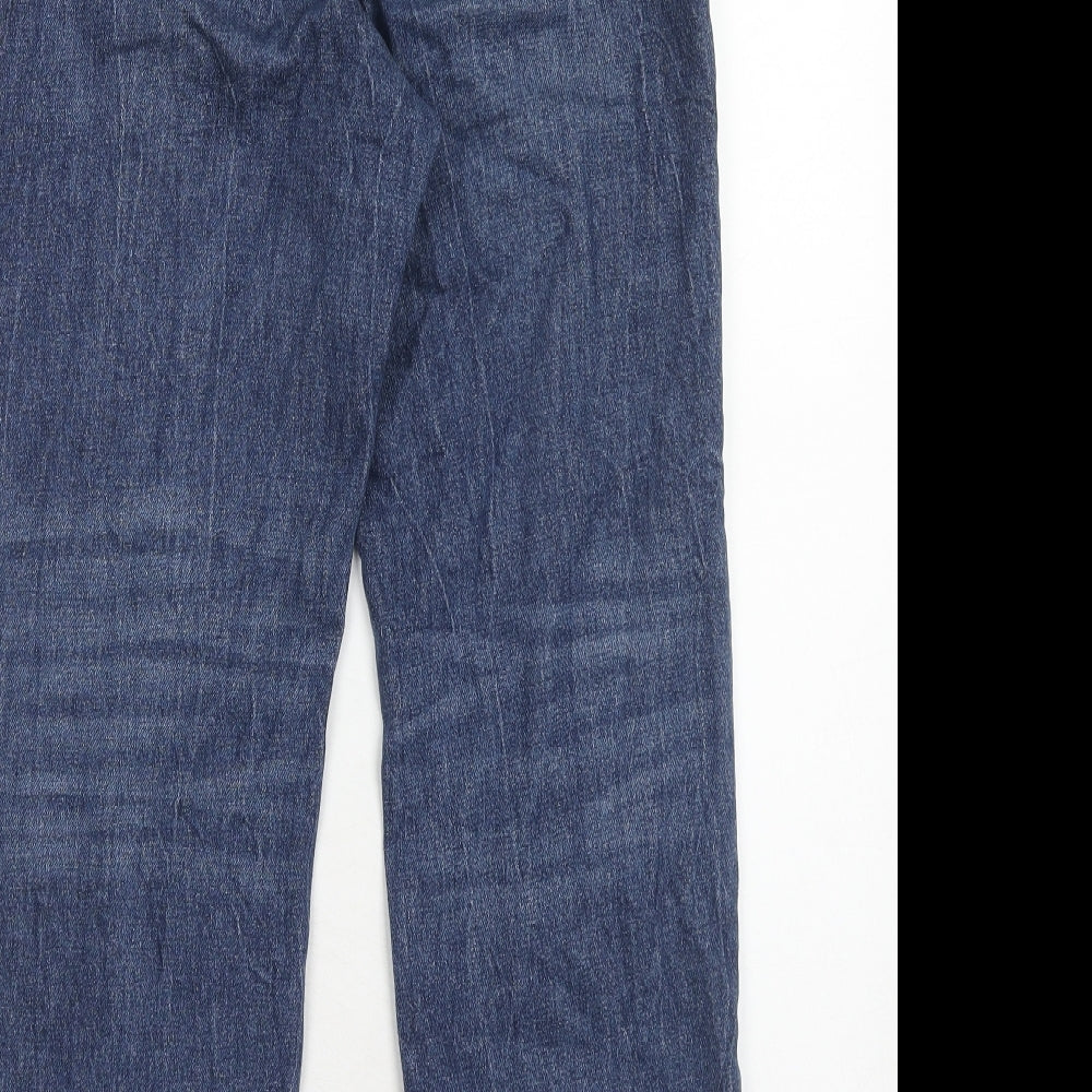 Marks and Spencer Womens Blue Cotton Straight Jeans Size 28 in Regular Zip