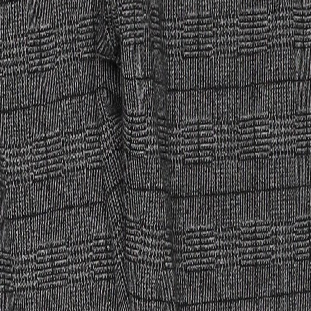 Marks and Spencer Womens Grey Plaid Polyester Trousers Size 8 Regular Drawstring - Side Stripe Detail