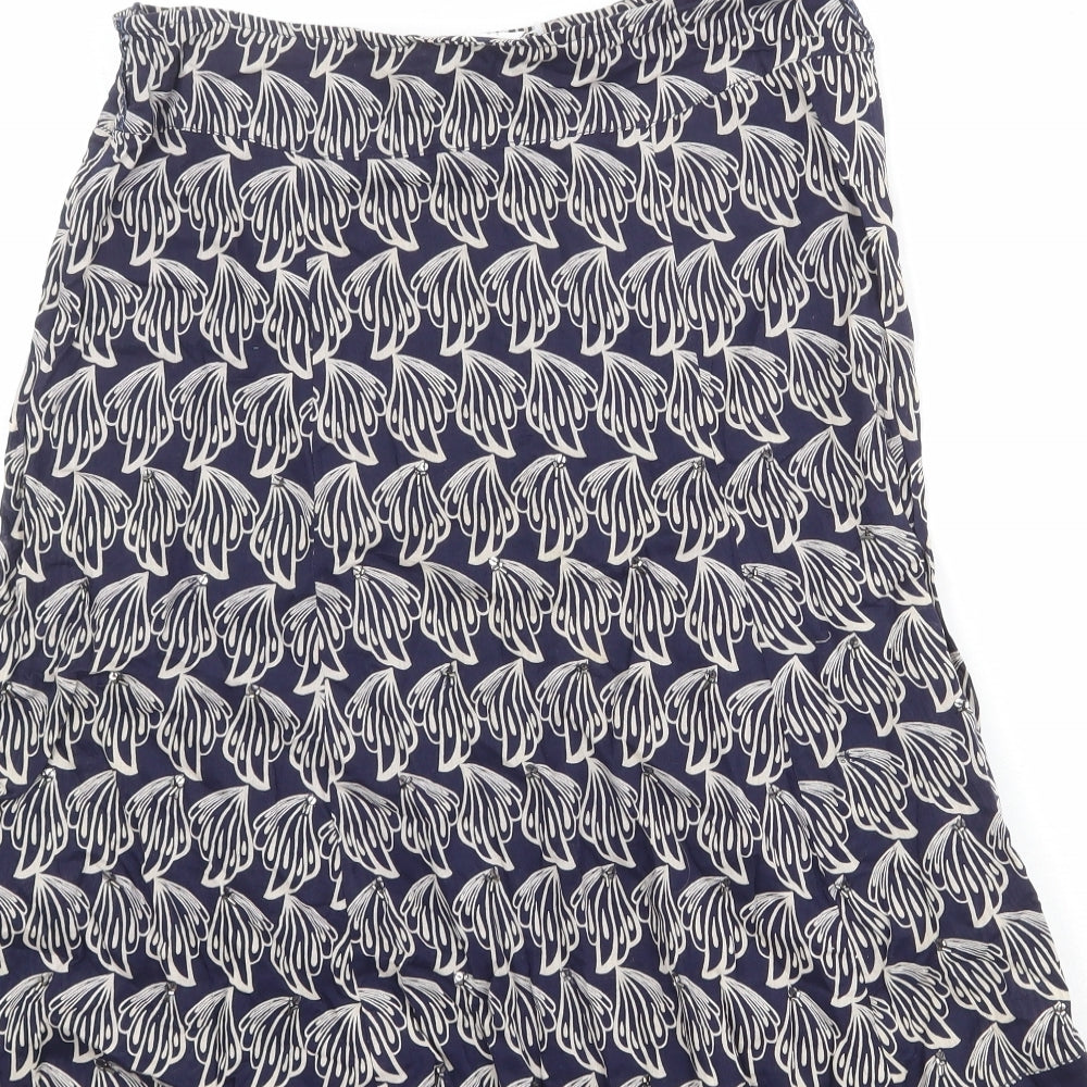 Wallis Womens Blue Geometric Cotton Swing Skirt Size 10 Zip