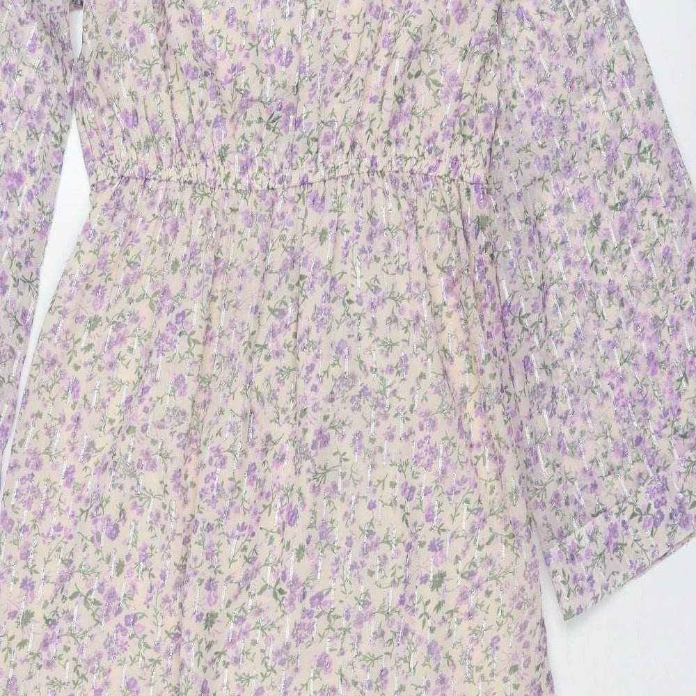 River Island Womens Pink Floral Polyester Maxi Size 10 V-Neck Pullover