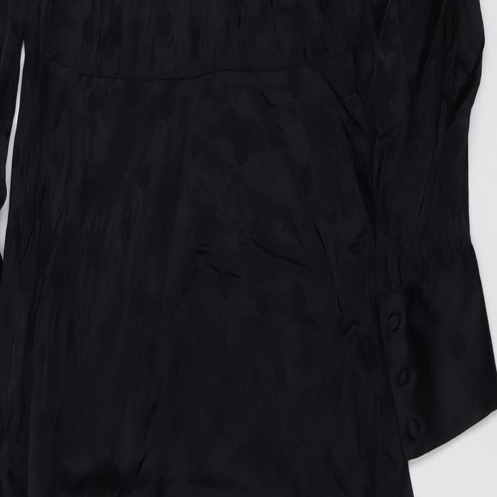 Marks and Spencer Womens Black Polka Dot Viscose Trapeze & Swing Size 10 Round Neck Zip