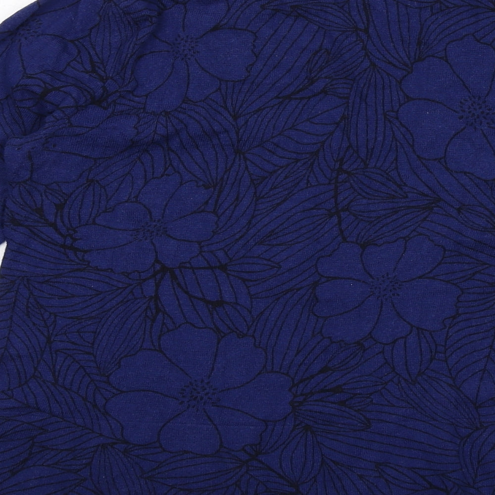 Marks and Spencer Womens Blue Boat Neck Floral Cotton Pullover Jumper Size 14