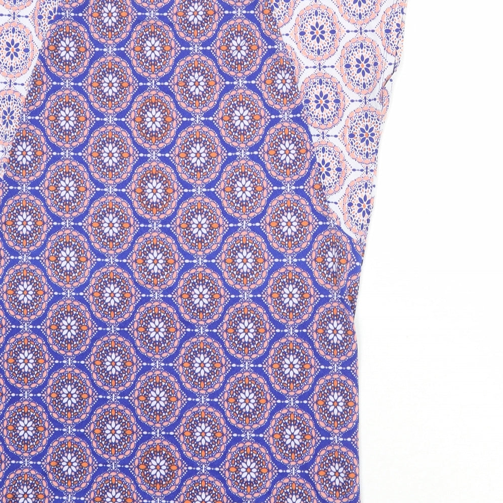 Marks and Spencer Womens Blue Geometric Polyester Basic T-Shirt Size 10 Round Neck