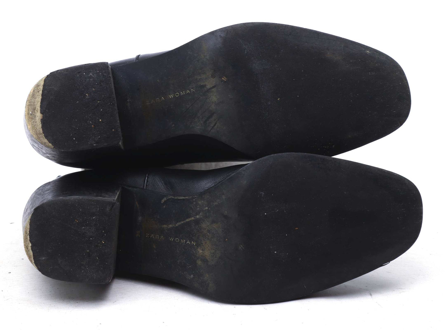 Zara Womens EU Size 38 Black Leather Ankle Boots