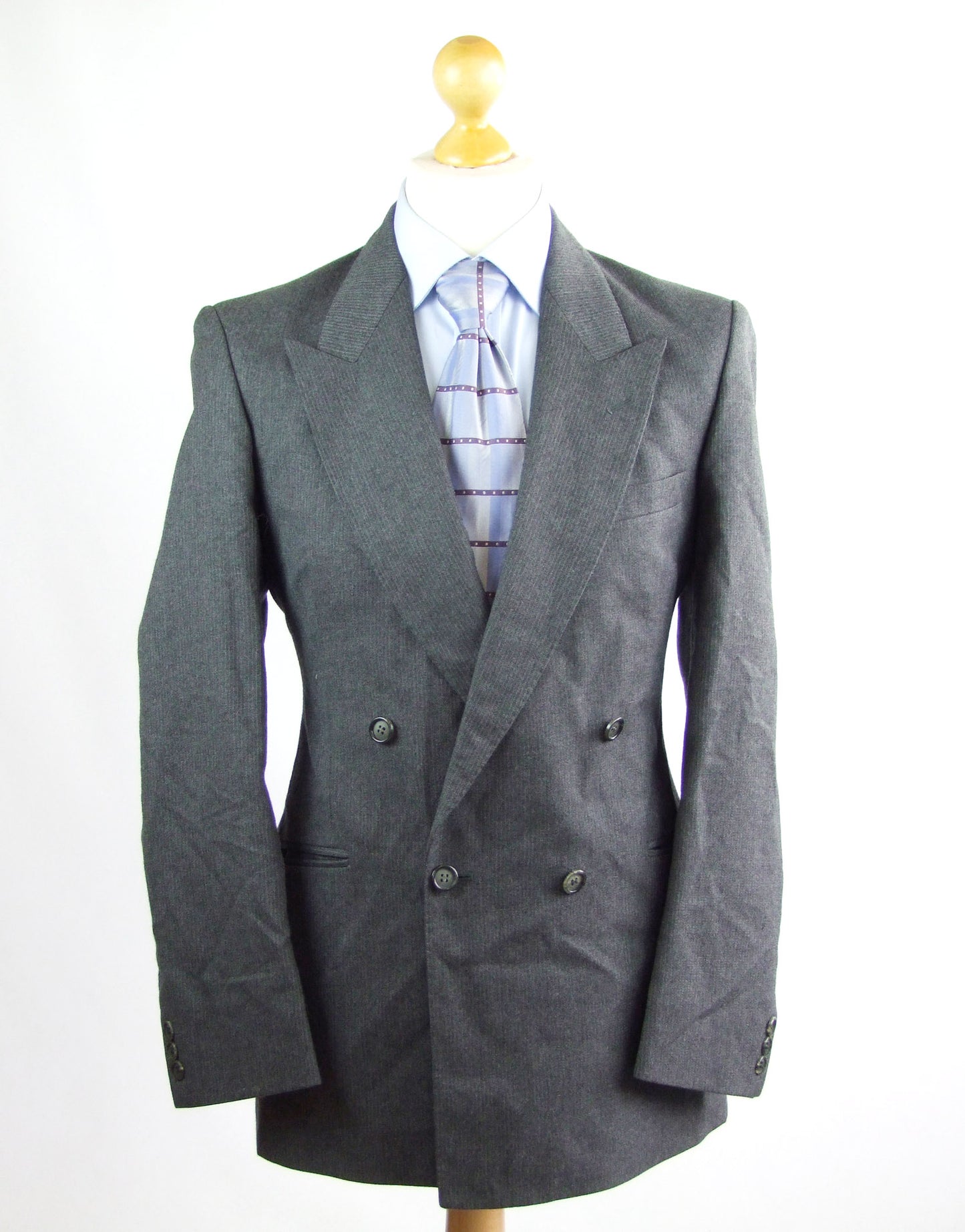 The Pecci Collection Mens Grey Striped Wool Blend Suit Jacket 40 (Regular)