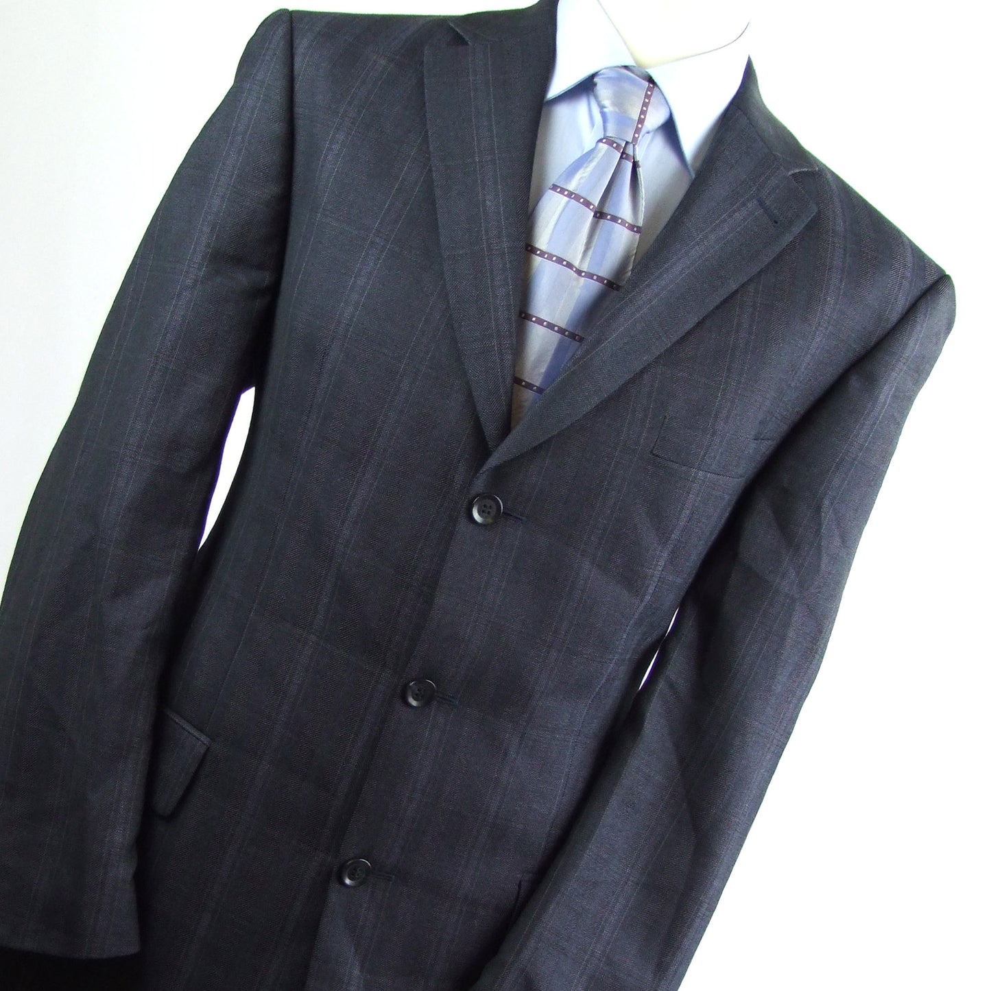 Mario Barutti Mens Blue Check Wool Blend Suit Jacket 40 (Regular)