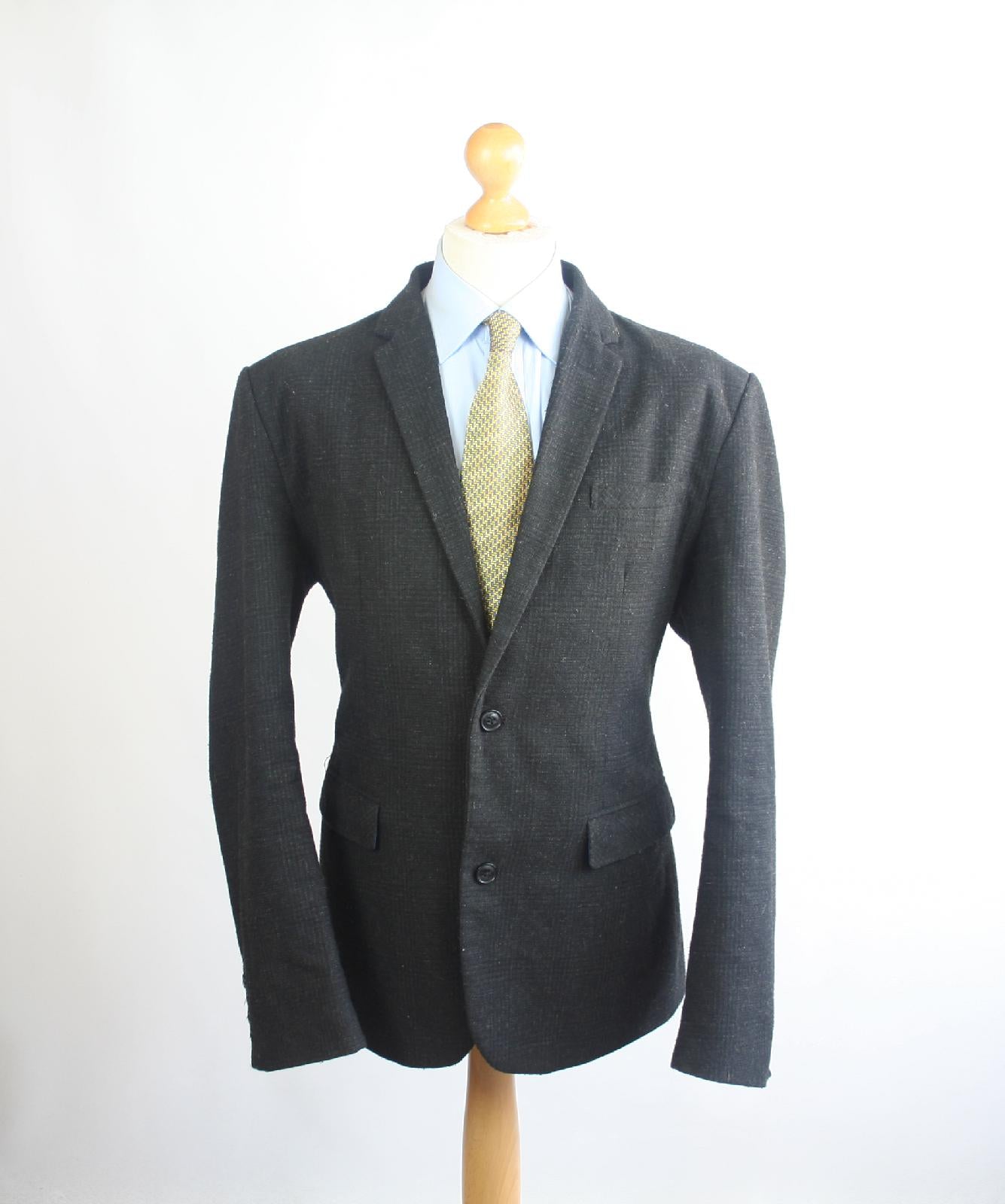 Peacocks Mens Black Check Wool Blend Suit Jacket 44 Chest (Regular)
