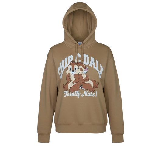 Disney Chip & Dale Women's Beige Hoodie S Pullover Graphic Print