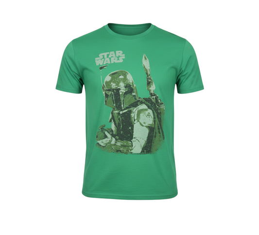 Star Wars Teens Green M Boba Fett Graphic Print Crew Neck T-Shirt