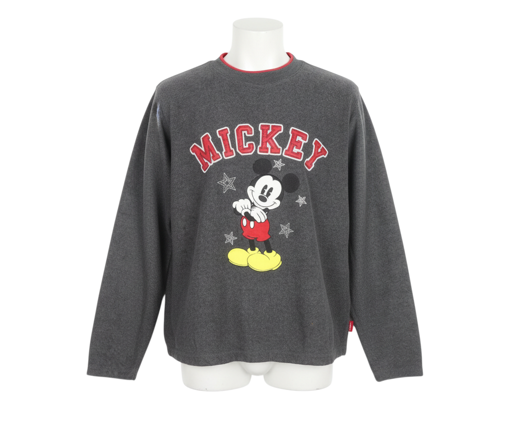 Disney Men's Grey Mickey Mouse Fleece Sweatshirt L Crew Neck Pullover