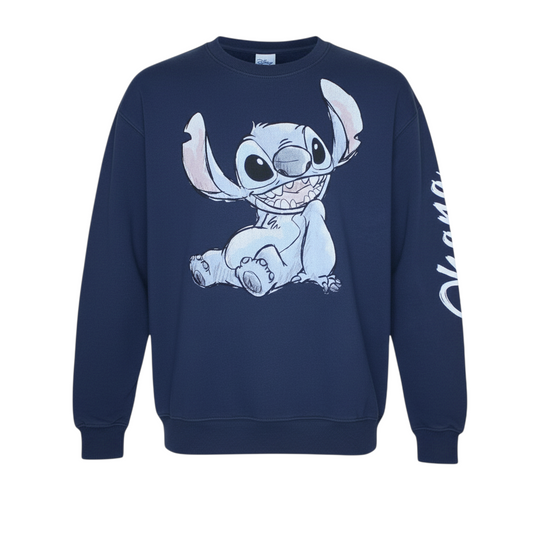 Disney Primark Womens Navy Stitch Sweatshirt L UK 14/16 Crew Neck Pullover