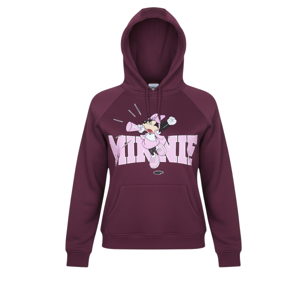 Disney Womens Burgundy Minnie Mouse Graphic Pullover Hoodie Size 12 M