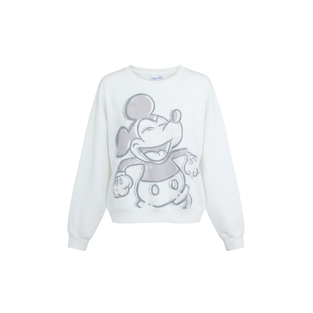 Disney Women White Mickey Mouse Pullover Sweatshirt Size L