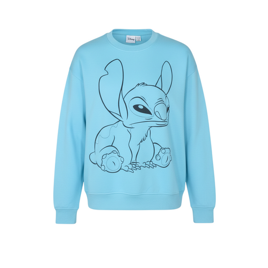 Disney Women Blue Stitch Sweatshirt L Crew Neck Pullover