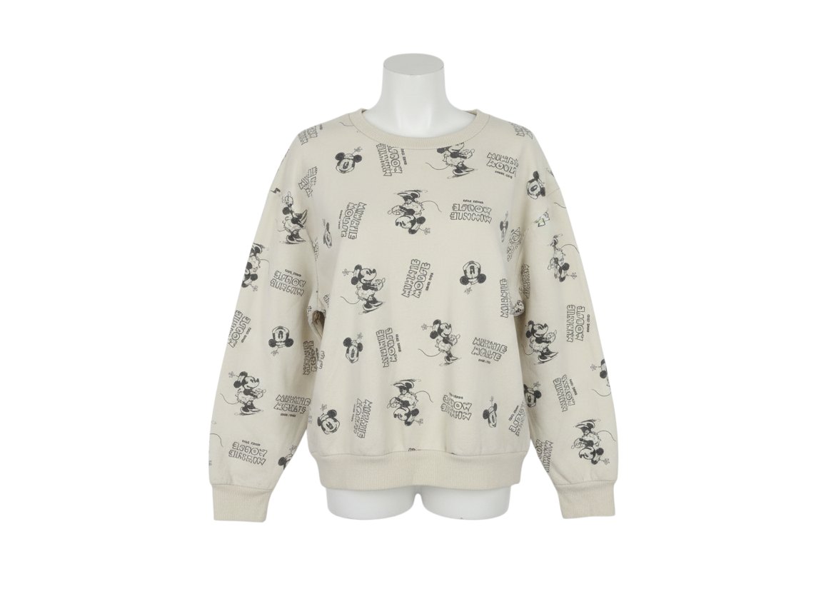 Disney Women Beige Minnie Mouse Pullover Sweatshirt L