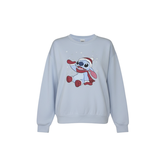 Primark Disney Women Blue XS Pullover Sweatshirt Stitch Christmas Design