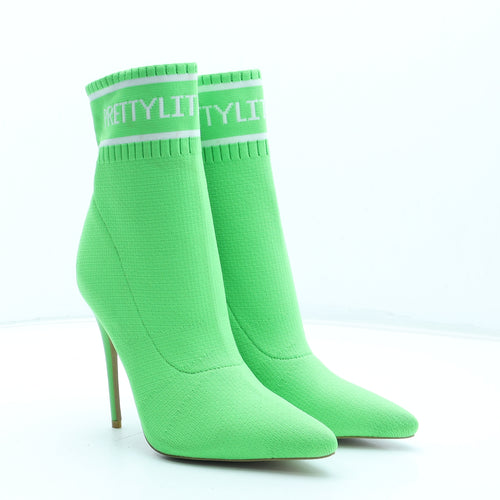 Pretty Little Thing Womens Green Polyester Bootie Boot UK