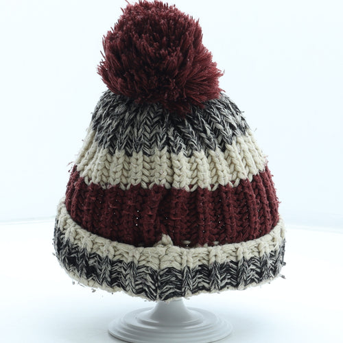 F&F Boys Red Striped Acrylic Bobble Hat One Size