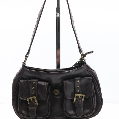 F&F Womens Brown Polyurethane Shoulder Bag Size Small