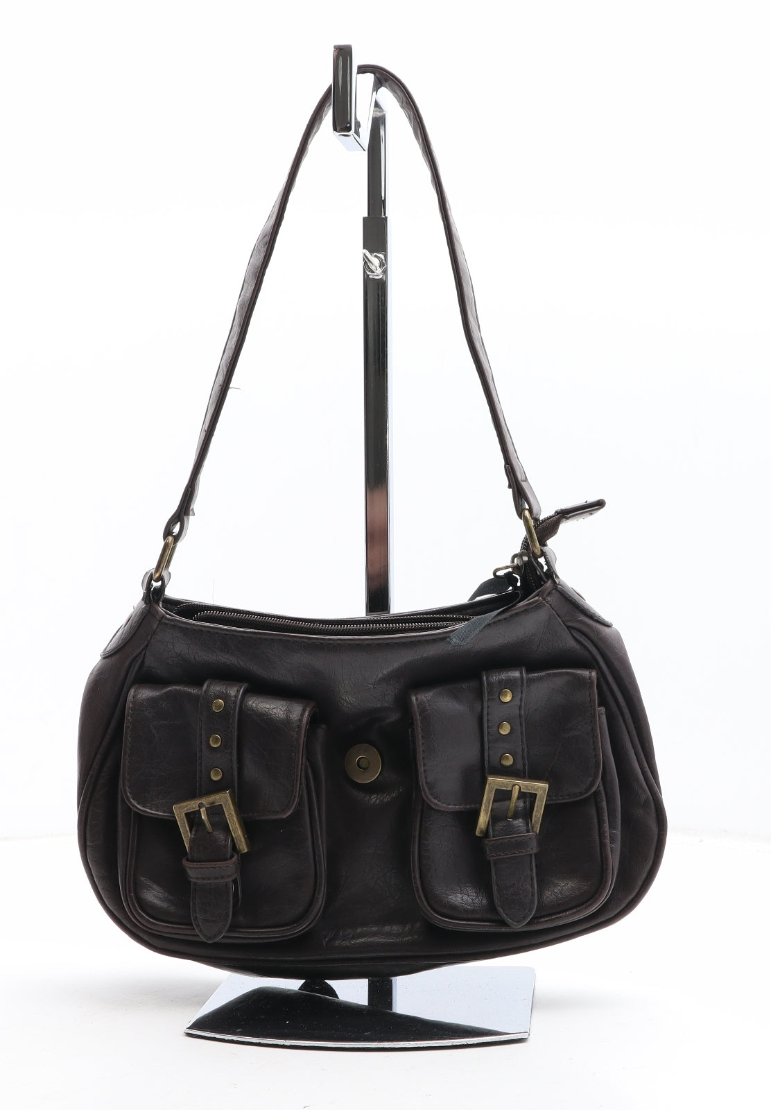 F&F Womens Brown Polyurethane Shoulder Bag Size Small