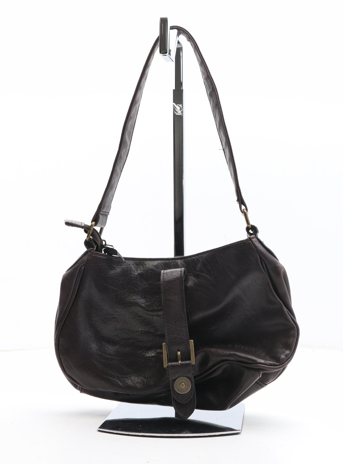 F&F Womens Brown Polyurethane Shoulder Bag Size Small